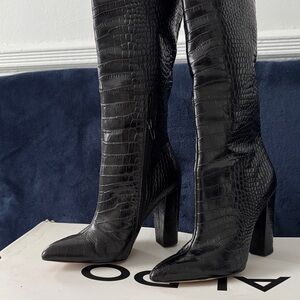 Aldo Black Croc-Embossed Pointed Toe Over-the-Knee Boots